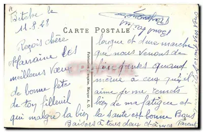 Buon compleanno — con ricamo floreale e staffa — Cartolina postale — Verso
