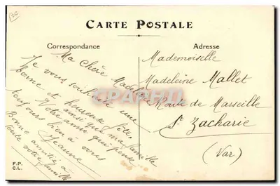 Flores bordadas — carta postal decorativa — F.P.C.L. — Verso