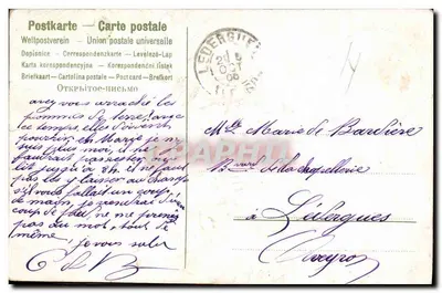 Bouquet de fleurs violettes dans un panier — Camille — wydawca nie widoczny — Rewers
