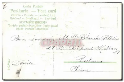 Bouquet de flores em um carrinho — editor D.C. Paris, número de série não visível — Verso