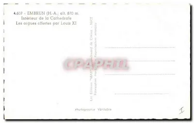 Wnętrze katedry w Embrun — organy zaprezentowane przez Louisa XI — Wydawnictwo 'MAR' — nr 4.607 — Rewers