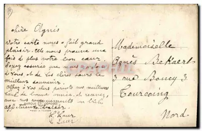 Año Nuevo — tarjeta postal bordada — L. Laur & L. Duvr — Reverso