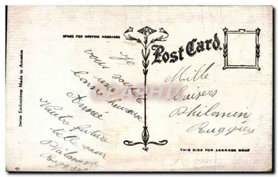 Bouquet di fiori e zoccolo di cavallo — 'Buon anno nuovo' — Cartolina brodettata svizzera — Verso