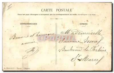 Oiseau et fleurs — Carte de vœux brodée — A. Décal & Cie - Tarare — Verso
