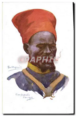 Portret mężczyzny w czerwonym turbanie — rysunek w technice akwareli — En Daparis, Ramisapulo, lis 1914
