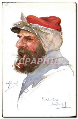 Żołnierz w mundurze — portret w akwareli — podpisany M. Dupuis, Fure de Paryż, styczeń 1915