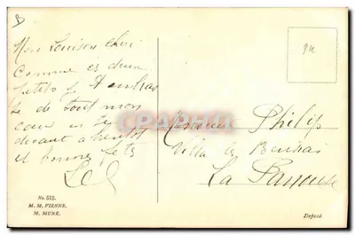 Jovens apaixonados em um jardim de tulipas — Feliz Páscoa — editor M. M. Vienne, n° 512 — Verso