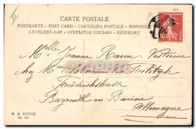 Jovem mulher com chapéu de flores — carte postale illustrée — M. M. VIENNE, Nr. 100 — Verso