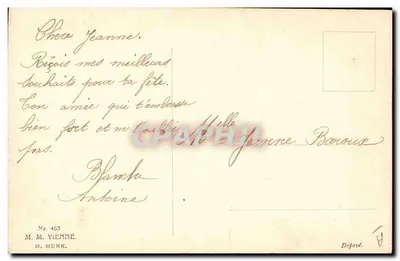 Jovem mulher com flores — carta de vœux — M. M. VIENNE, M. MUNK, n° 463 — Verso