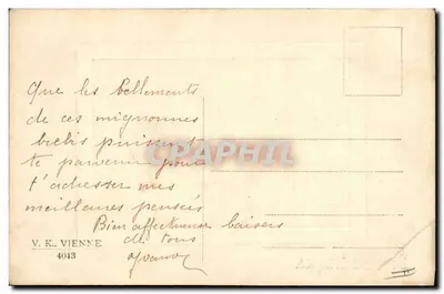 Femmes et enfants avec moutons — scène pastorale — éditeur V. K., VIENNE, n° 4043 — Verso