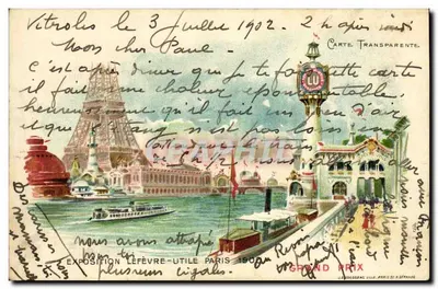 Exposition Lefèvre-Utile Paris 1902 — Carte transparente — J. Boossens, Paris