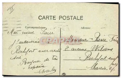 Stara pocztówka Fary w La Rochelle, wieża czerwona i kościoł św. Nikodema — Rewers
