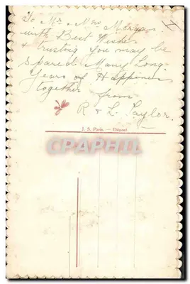 Tarjeta postal bordada — Feliz Año Nuevo — J. S. Paris — Depositada — Reverso