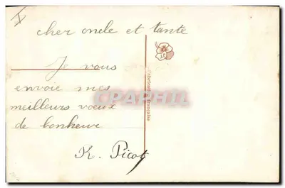 Buon Anno — Carta di auguri ricamata — Fabbricazione Francese — Verso