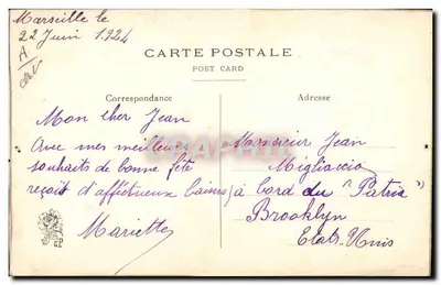 Pássaro azul e flores — Boa festa — Carte postale datée 1934 — Verso