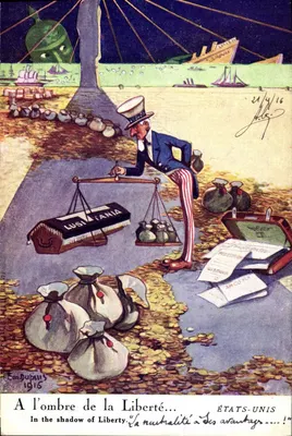 Im Schatten der Freiheit... — politische Karikatur — Em. Dupuis, 1916