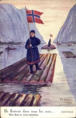 Norvège — Scène de fjord avec homme sur radeau — Éditeur Paris Color, n° 110