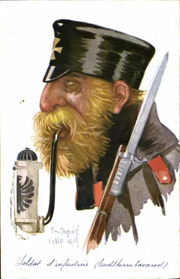 Infanterist (Bayerischer Laudsturm) — Karikatur — En. Dupuis, Lille 1914
