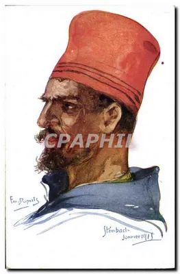 Porträt eines Mannes mit rotem Fez — Aquarellzeichnung — Steinbach, Januar 1915
