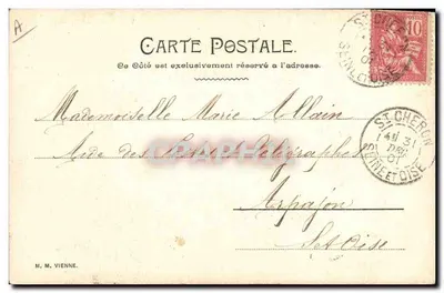 Jovem mulher com chapéu de fitas — carta postal assinada 'Honorée Annie' — M. M. Vienne, editor — Verso