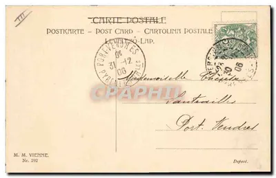 Cuatro chicas en vestidos coloridos — editor M. M. Vienne, n° 292 — Reverso