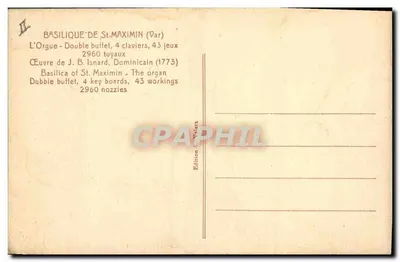 Bazylika Świętego Maximina — Organy J.B. Isnard (1773) — Wydawnictwo Valats — Rewers