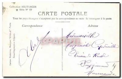 Farrar — Portret van een vrouw in een rok in roze en groen — Reutlinger, Parijs, N° 194 — Achterkant