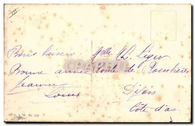 Deux enfants dans un ballon dirigeable — scène hivernale — éditeur H. H. W. Nr. 556 — Verso