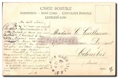 Mujer y niño con ramo de rosas — deseos para un feliz año 1906 — L.B. editor — Reverso