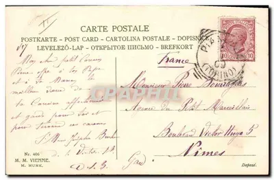 Deux jeunes filles en tenue d'hiver — scène de neige — éditeur M. M. MUNK, n° 406 — Rewers