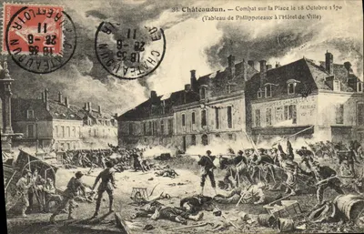 Шатодон — Сражение на площади 18 октября 1870 года (картина Филиппото на городском доме) — Издатель: Шатодон