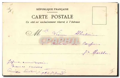Bouquet de flores violetas — Aniversario — Tarjeta postal francesa — Reverso