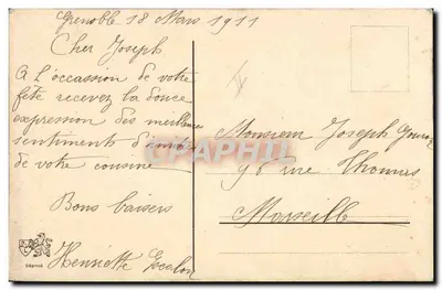 Buon compleanno — cartolina decorata — Ginevra, 18 marzo 1911 — Verso