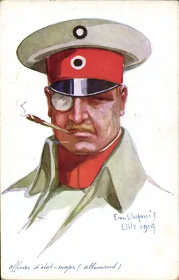 Oficial de Estado-Maior (alemão) — caricatura — Em. Dupuis, Lille 1914