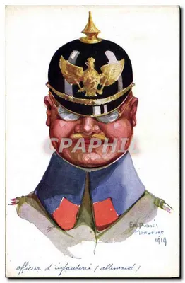 Oficial de infantaria (alemão) — caricatura — Émile Dubuis, Maubeuge 1914