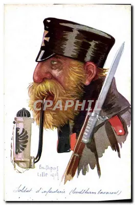 Soldado de infantaria (Laudsturm bávaro) — caricatura — Em. Dupuis, Lille 1919