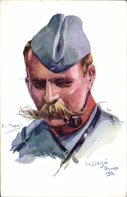 Soldado em uniforme — retrato aquarelado — En Dupuis, La Bassée, dezembro de 1914