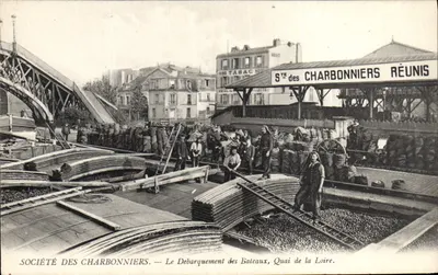 Débarquement des bateaux — Quai de la Loire — Société des Charbonniers Réunis