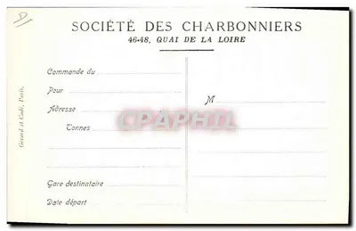 Chargement des voitures sur le Port au Quai de la Loire — Société des Charbonniers Réunis — Verso