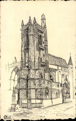 Moustiers'teki Kilise — Çizim — M. Moul imzası