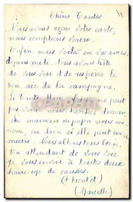 Marcelle — Kind mit grünem Regenschirm und Katze — Aquarellzeichnung — Rückseite