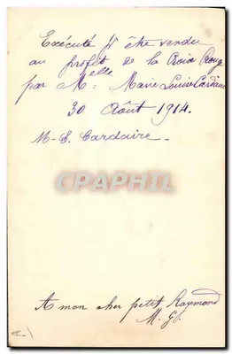Frans vlag en wapens van een soldaat — illustratie — gedateerd 30 augustus 1914 — Achterkant