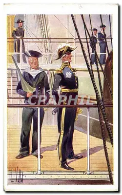 Bilhete postal antigo Fantasia Ilustrador Vallet Bruat Marinha Militar