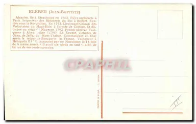 Kléber (Jean-Baptiste) — militar francês — gravura de I. Vallet — Verso