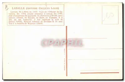 Antoine Charles Louis Lasalle — Oficial de cavalaria — Editor L. Lafuma — Verso