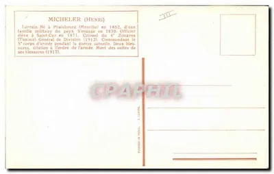 Coronel Micheler — Geral de Divisão (1912) — Imprensa de Paris - L. Lapina — Verso