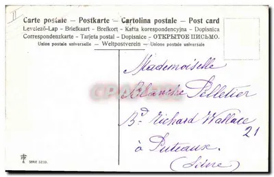 Criança sobre trono — texto impresso e desenho — série 5210 — Verso