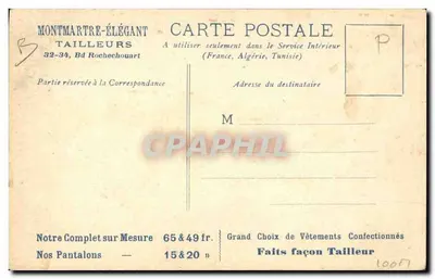 Żołnierz w czerwonym mundurze i kobieta w żółtej sukni — ilustracja L. Vallet — wydawca Montmartre-Élégant — Rewers
