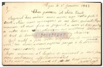 Wesołych Świąt — karta życzeń z rożkiem — Lyon, 1 stycznia 1923 — Rewers