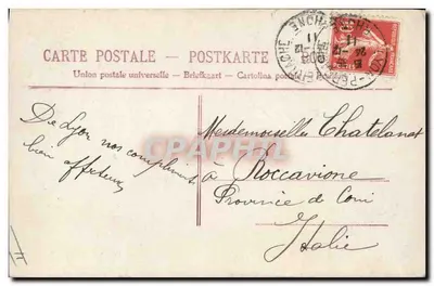 Père Noël et poupée — scène de Noël enneigée — éditeur inconnu, n° 4361 — Verso